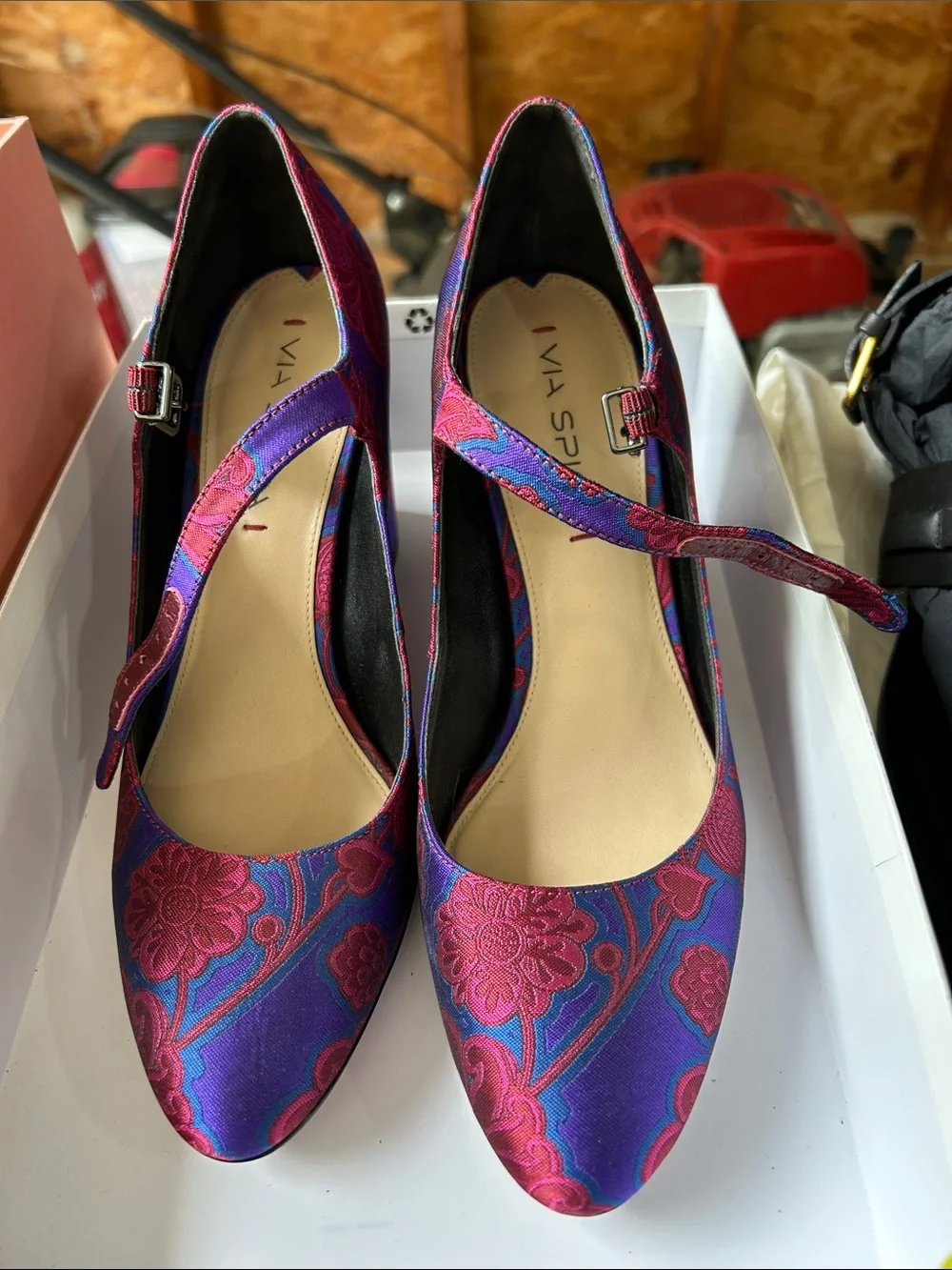 Via Spiga Purple and Pink Floral Mary Jane Pumps